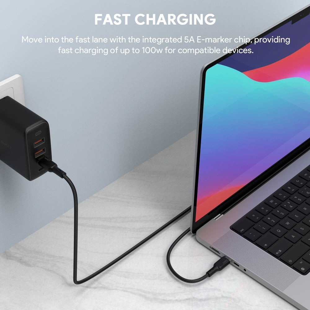 Cáp sạc Aukey CB-KCC102 C-C bọc dù lõi Kevlar siêu bền 1.8M Cáp sạc Aukey CB-KCC102 C-C bọc dù lõi Kevlar siêu bền 1.8M