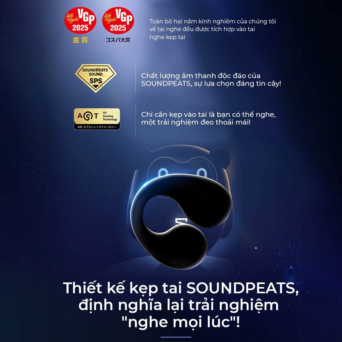Tai nghe Bluetooth thể thao SoundPEATS Pearlclip Pro Tai nghe Bluetooth thể thao SoundPEATS Pearlclip Pro