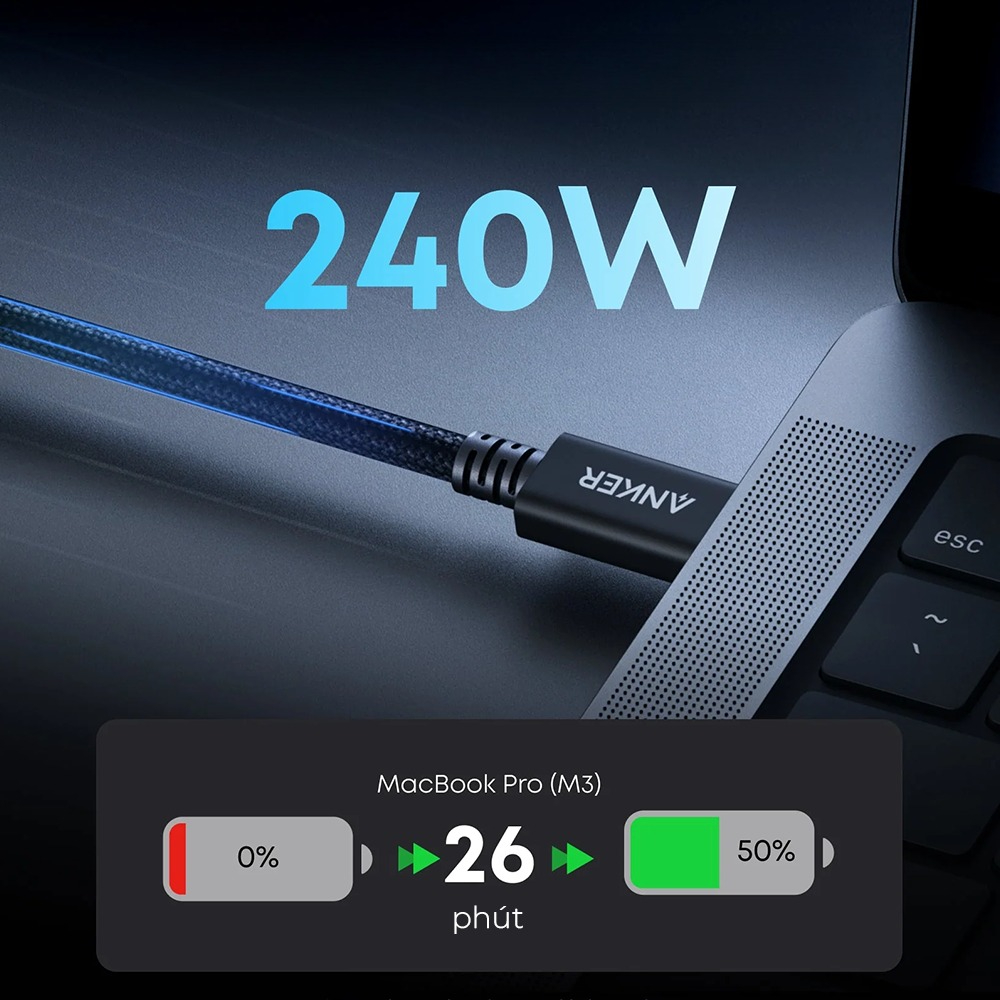 Cáp sạc Anker Thunderbolt 5 240W 80gbps 1M A84N1 3