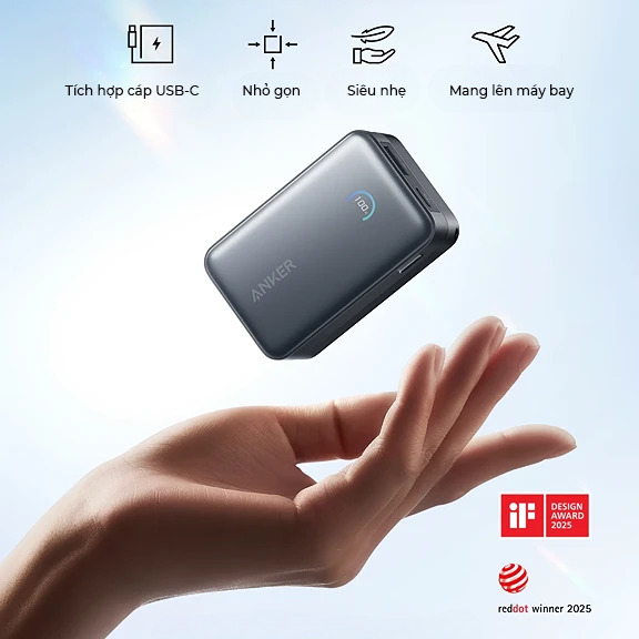Sạc dự phòng Anker Nano 10000mAh 45w 1C1A tích hợp cáp USB-C A1638
