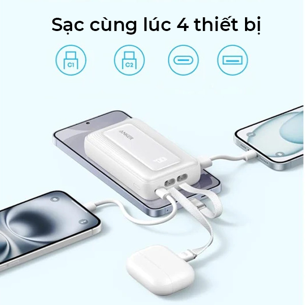 Sạc dự phòng Anker Zolo 20000mAh 45W 1A1C tích hợp 2 cáp Type-C A1681
