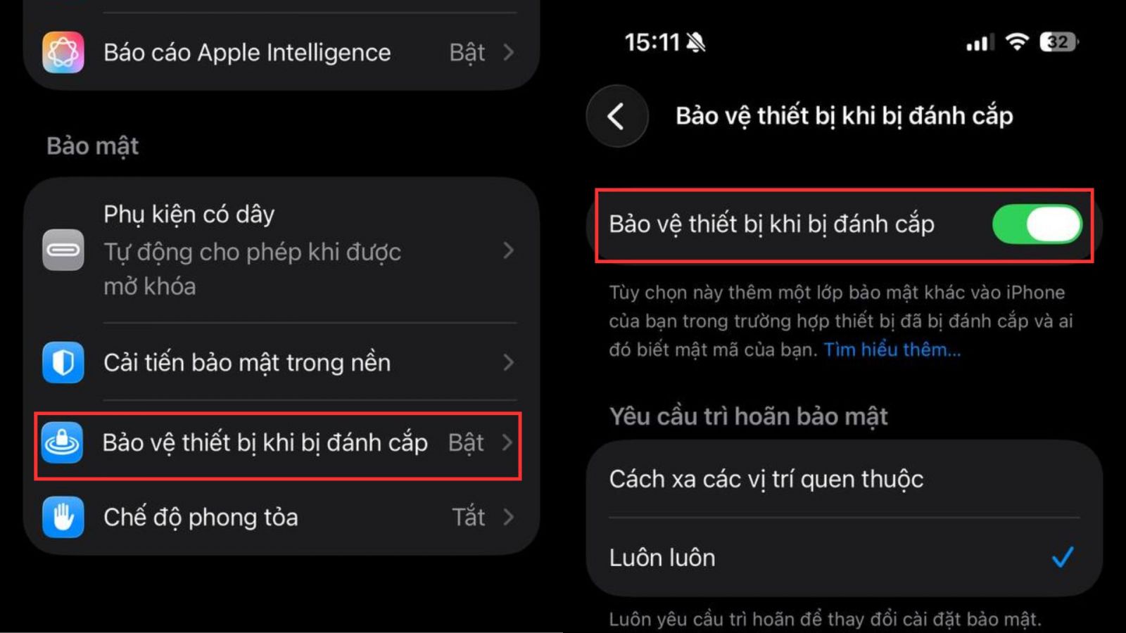 Một số lưu ý khi dùng Bảo vệ thiết bị khi bị đánh cắp trên iOS 26.4