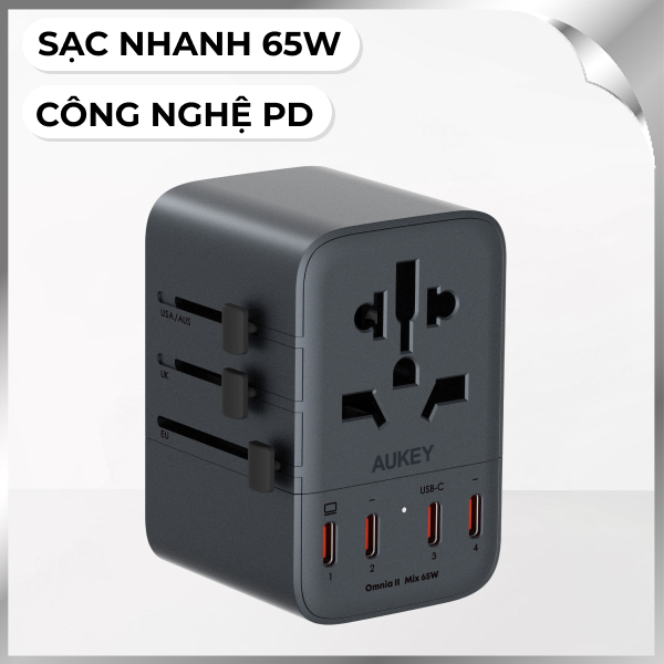 Củ sạc đa năng Aukey PA-TA08A PD65W nhiều cổng 3 Củ sạc đa năng Aukey PA-TA08A PD65W nhiều cổng 3
