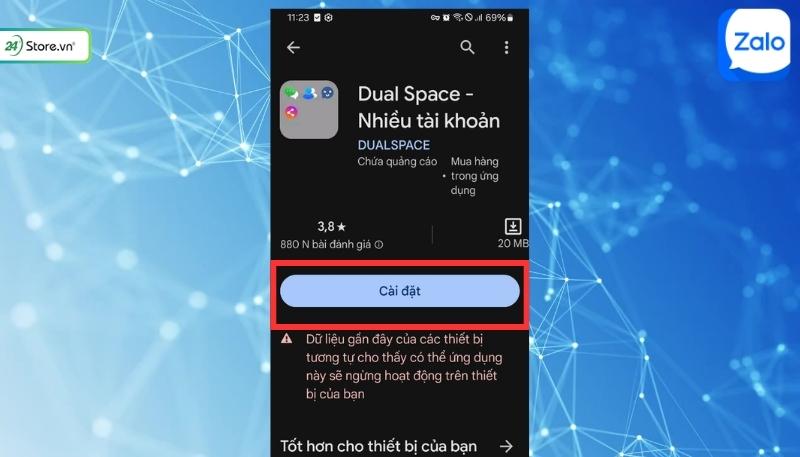 Cách tạo tài khoản Zalo thứ 2 trên điện thoại Android  với App Dual Space