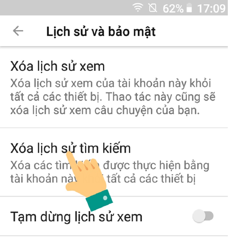cách xóa lịch sử tìm kiếm trên youtube