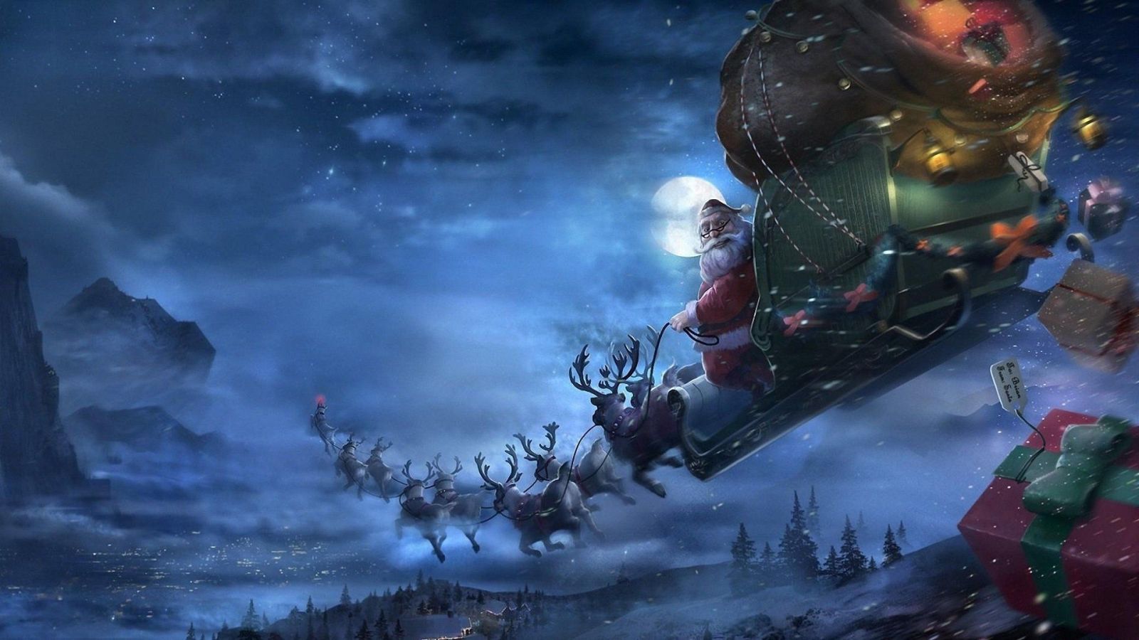 Hình ảnh giáng sinh ông già Noel cưỡi tuần lộc