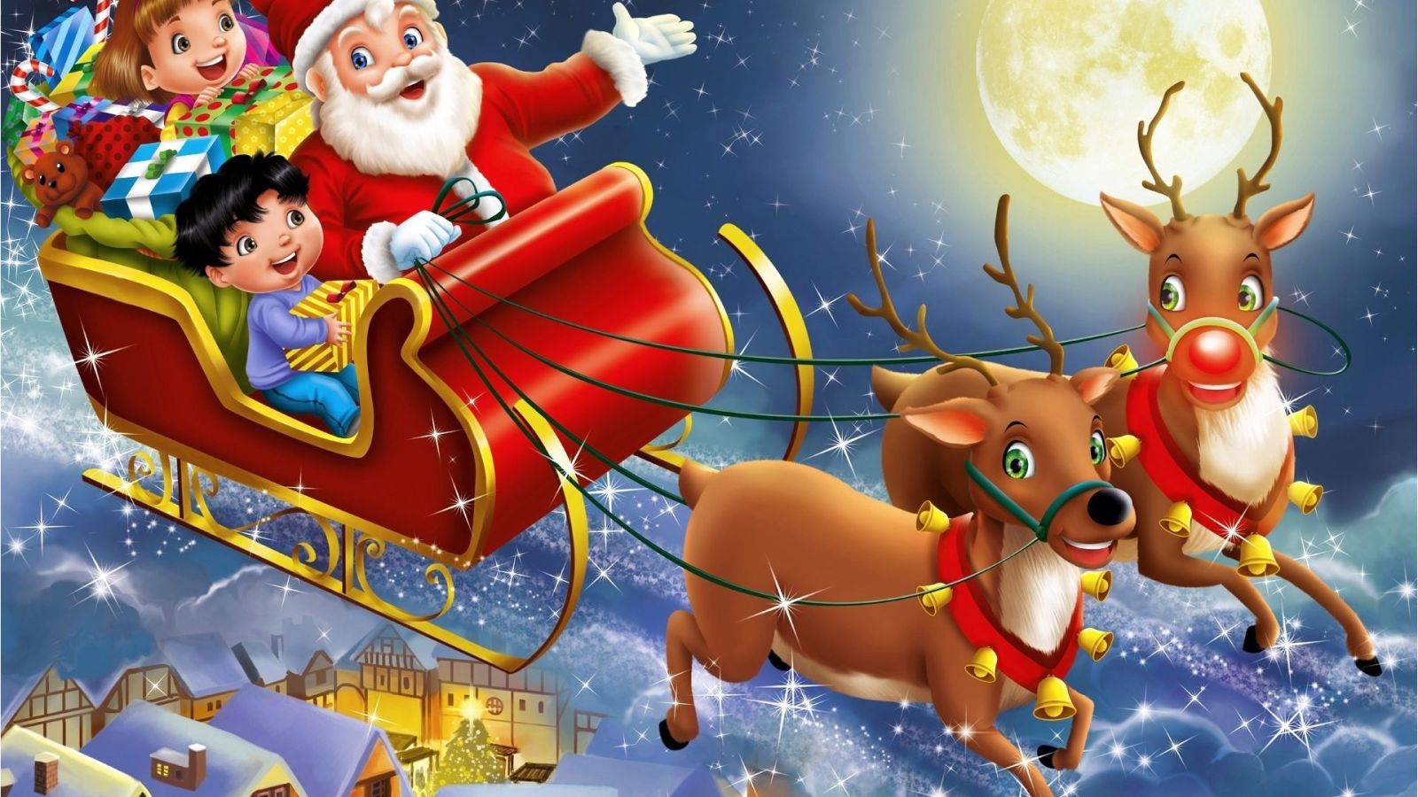 Hình ảnh giáng sinh ông già Noel cưỡi tuần lộc
