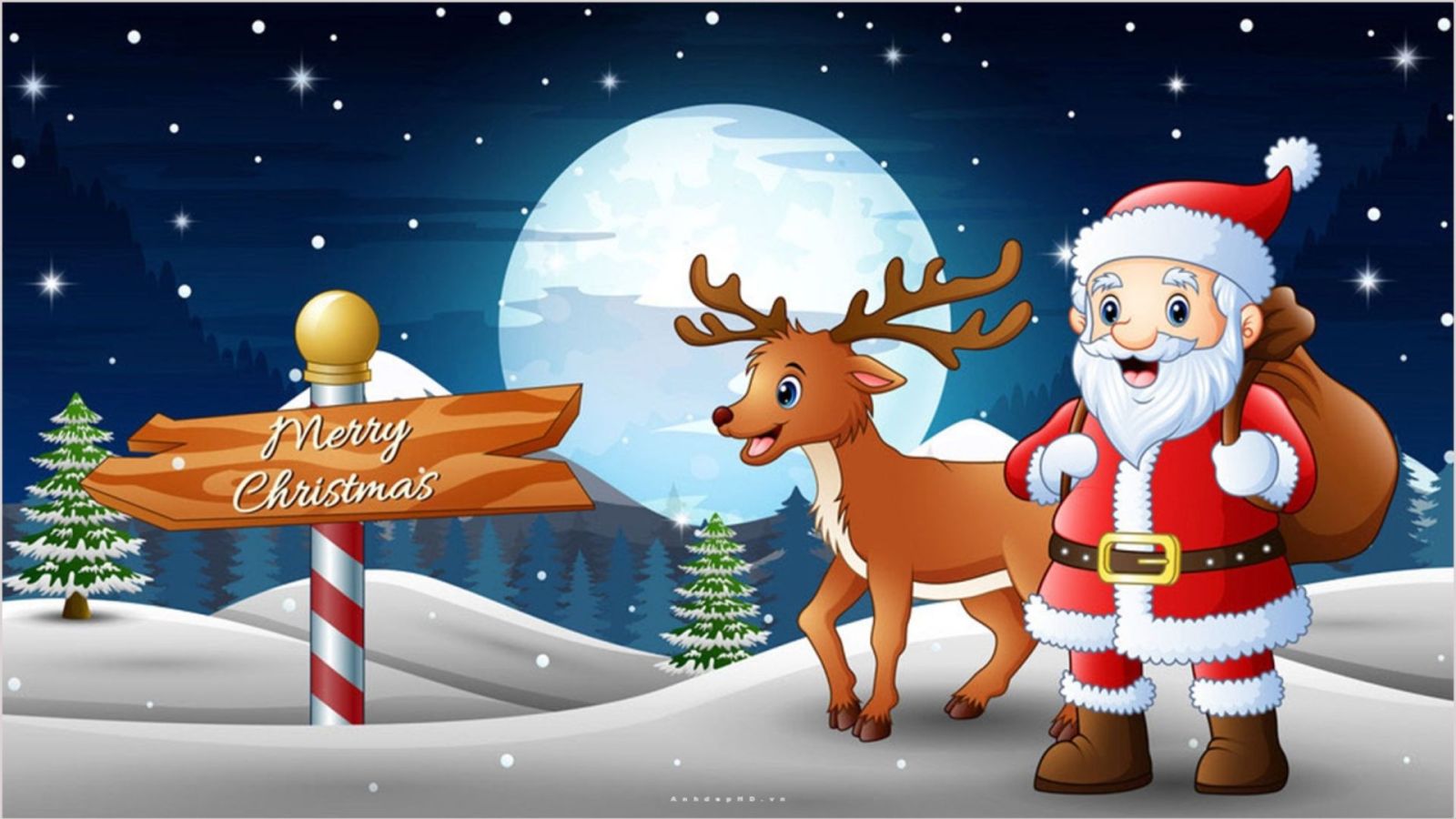 Hình ảnh giáng sinh ông già Noel cưỡi tuần lộc