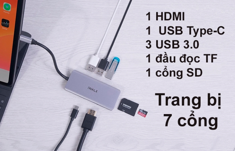 Hub chuyển đa năng iWalk 7 in 1 Macbook, iPad Pro tăng khả năng kết nối thiết bị 