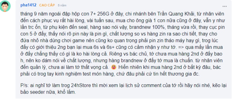 Bình luận của một khách hàng trên diễn đàn tinhte.vn