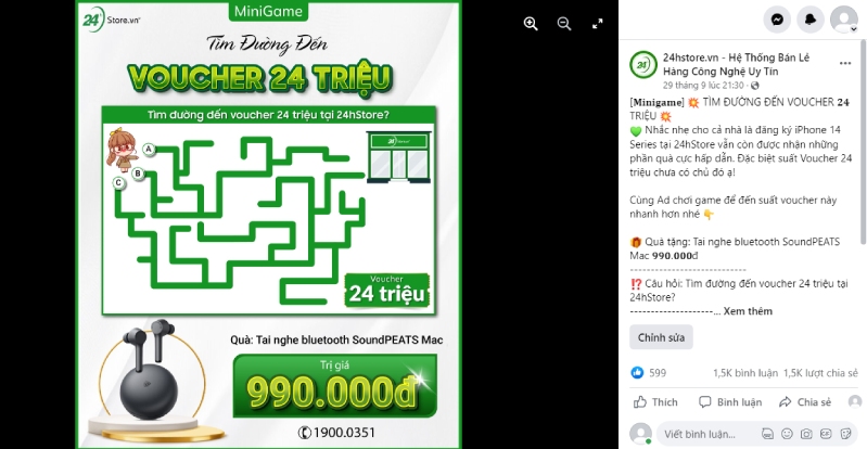 Minigame đăng trên fanpage của 24hStore