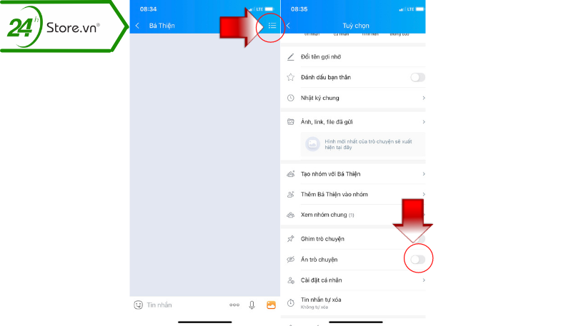 ẩn cuộc trò chuyện zalo