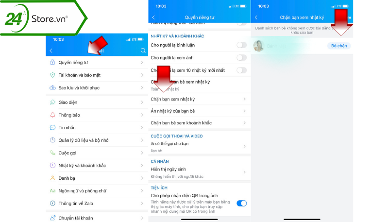 Bỏ chặn xem nhật ký trên zalo