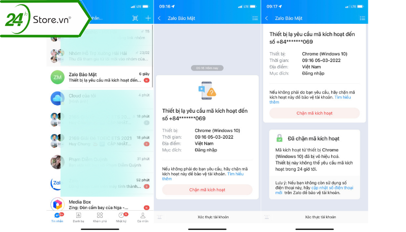 Chặn mã kích hoạt zalo