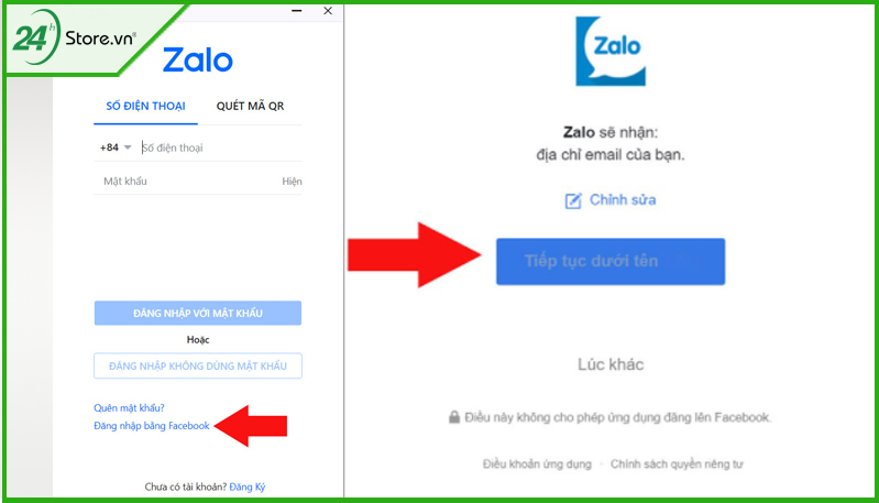 Hướng dẫn đăng nhập Zalo bằng Facebook