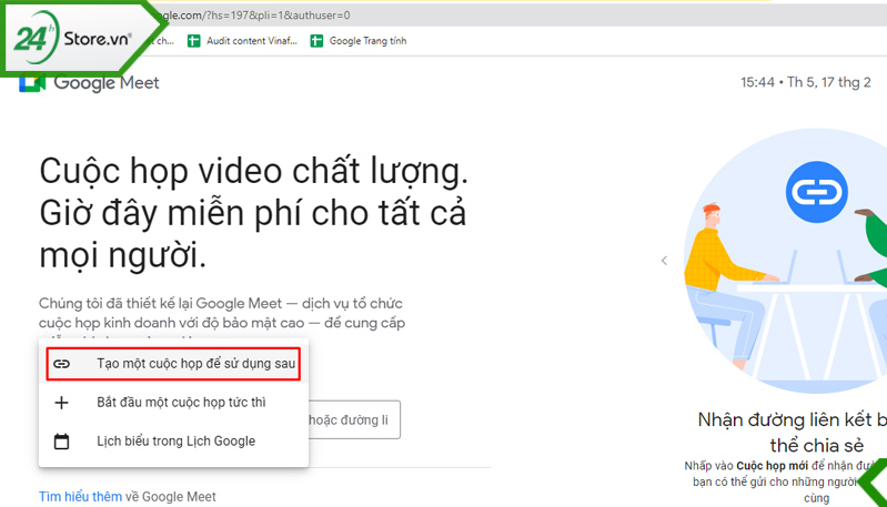 Đặt trước lịch học hoặc họp trên Google Meets