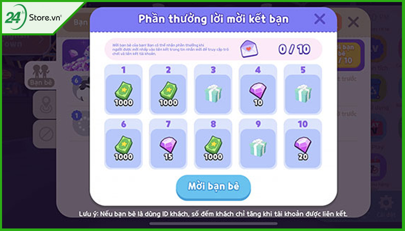 Phần thưởng mời bạn bè Play Together