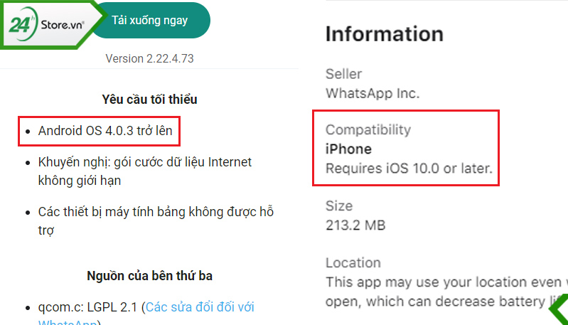 Cấu hình đề nghị để tải WhatsApp Cấu hình đề nghị để tải WhatsApp