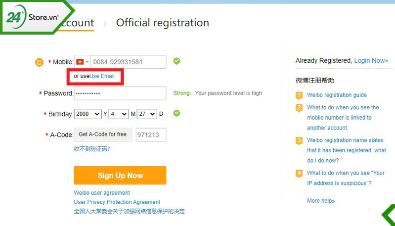 Cách đăng ký Weibo bằng email trên điện thoại Cách đăng ký Weibo bằng email trên điện thoại