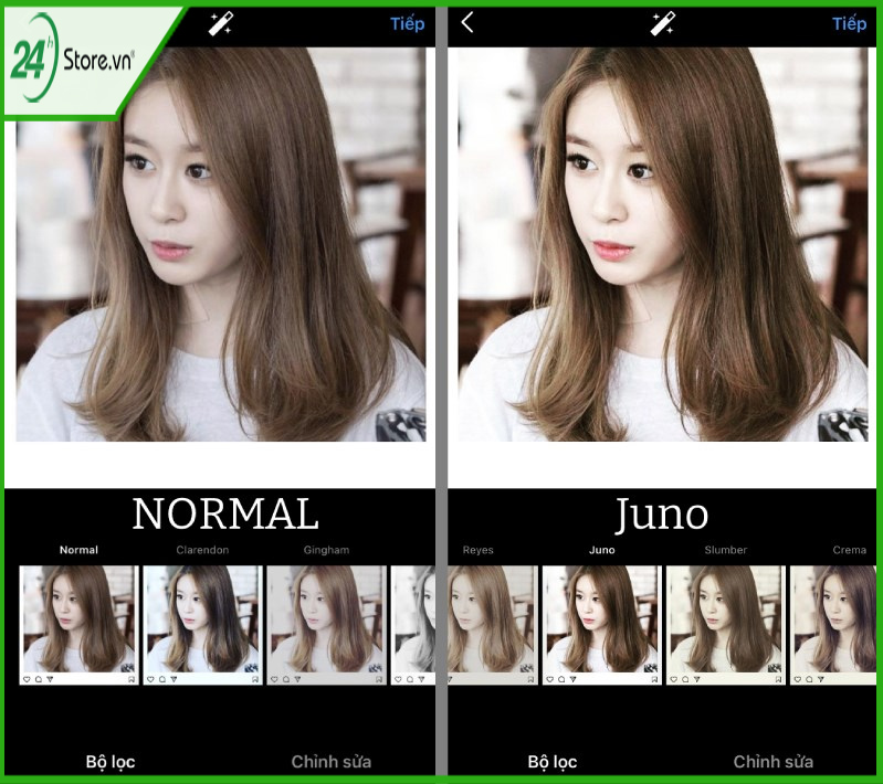 bộ lọc màu Juno trên ứng dụng Instagram