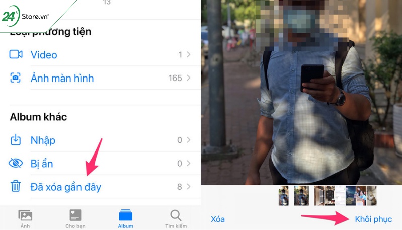 Khôi phục ảnh trong mục đã xóa gần đây trên iPhone