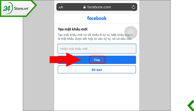 Đổi lại mật khẩu theo ký tự bạn muốn và đăng nhập lại tài khoản facebook