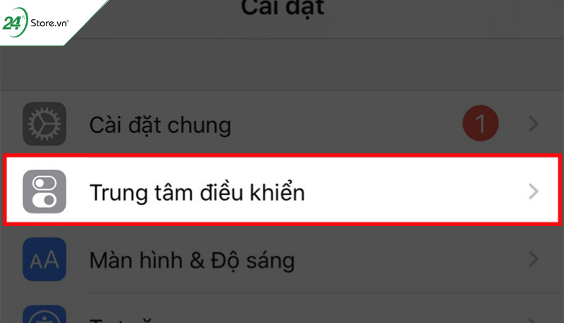 Tìm mục Trung tâm điều khiển