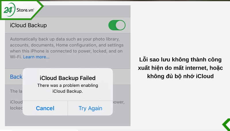 Lỗi không sao lưu được dữ liệu trên iCloud
