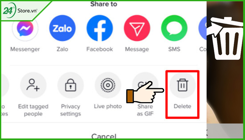 Chọn vào xóa video TikTok