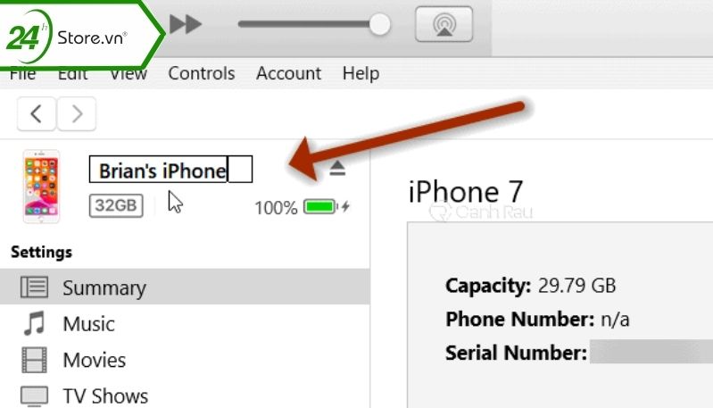 Đổi tên iPhone bằng iTunes