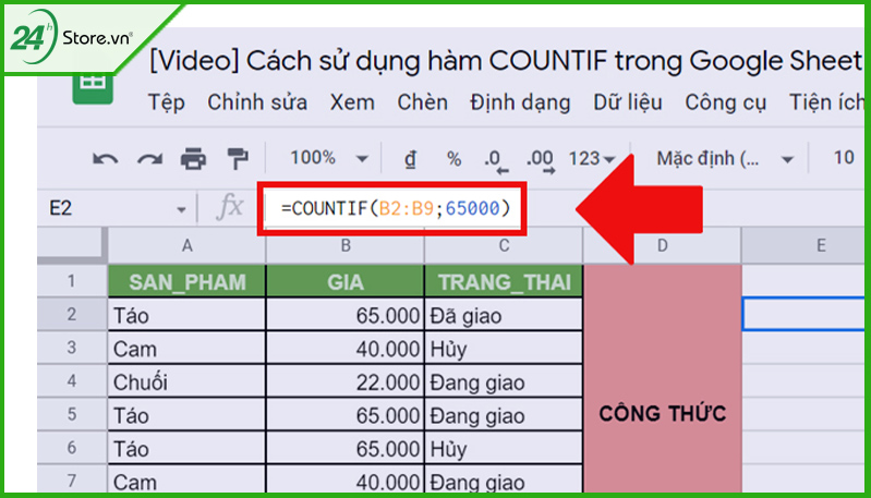 Sử dụng hàm đơn giản trong google sheet Sử dụng hàm đơn giản trong google sheet