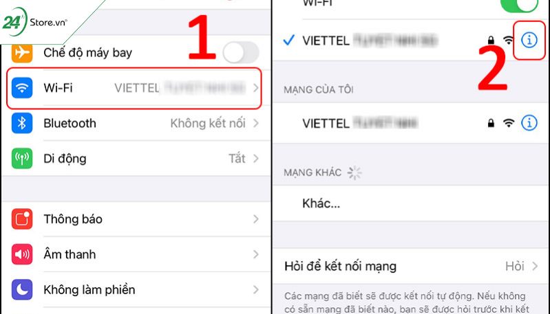 Tắt tính năng tự động và hỏi Wi-fi