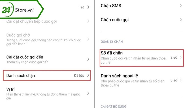 Kiểm tra người gọi có nằm trong danh sách chặn 