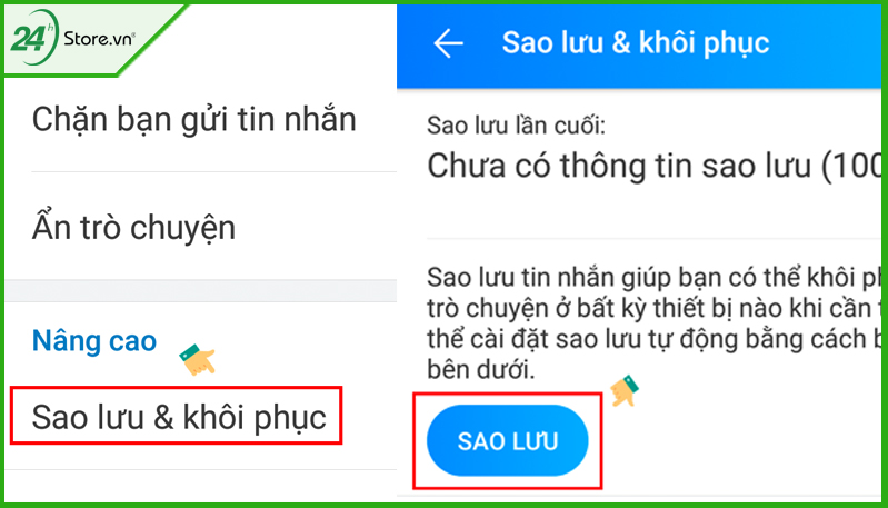 Bước 5: nhấn vào phần Sao lưu và khôi phục 