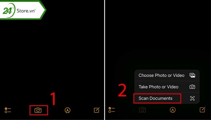 Scan trên iPhone bằng Ghi chú