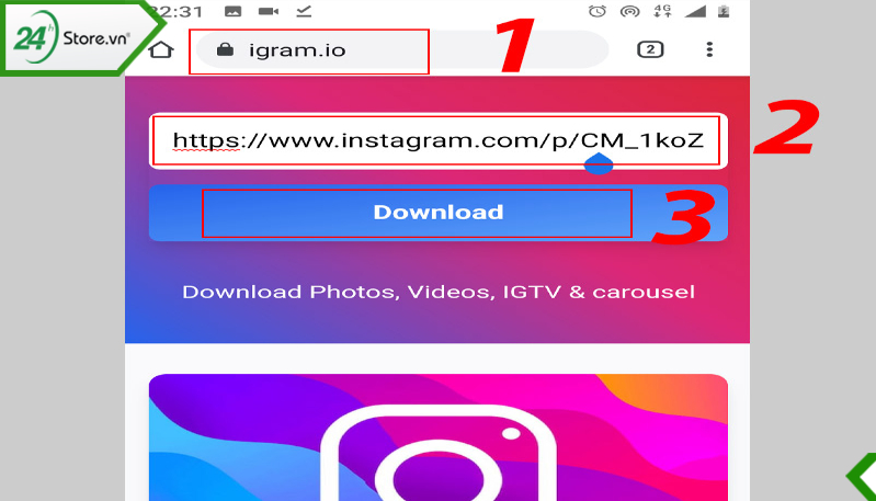 Download ảnh Instagram bằng igram.io