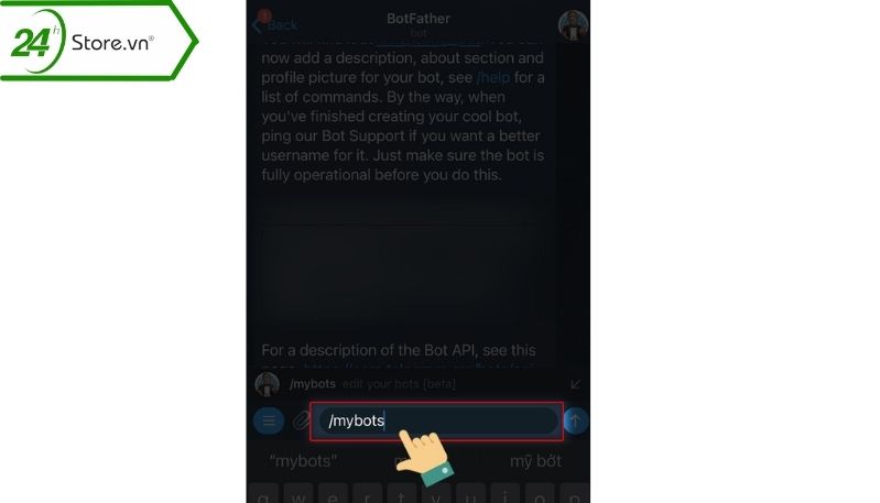 gõ lệnh mybots vào khung chat gõ lệnh mybots vào khung chat