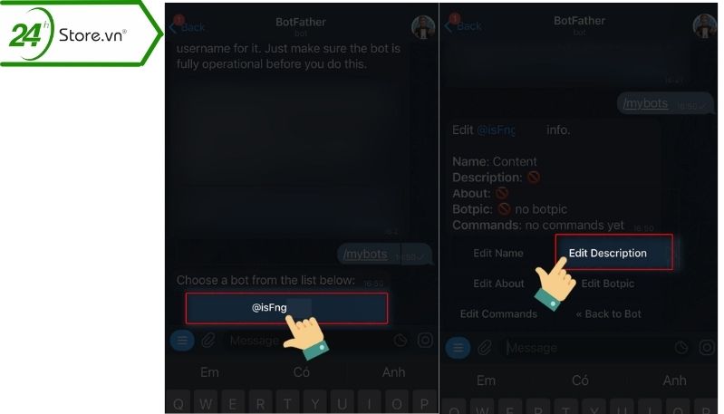 Chọn botfather có tích xanh Chọn botfather có tích xanh