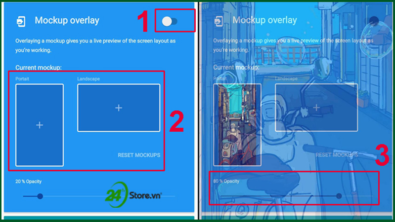 Bật mockup overlay trên designer tool