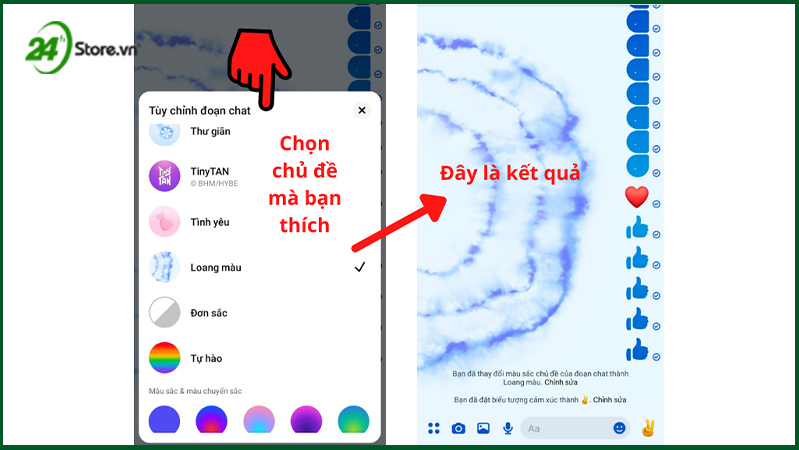 thay đổi hình nền messenger bằng các chủ đề có sẵn