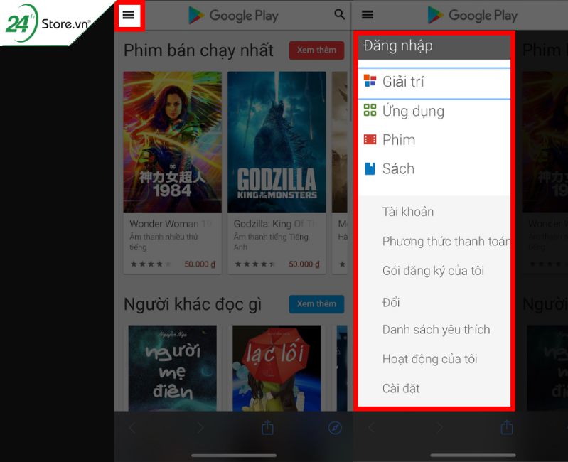 Giao diện màn hình chính của ứng dụng CH Play
