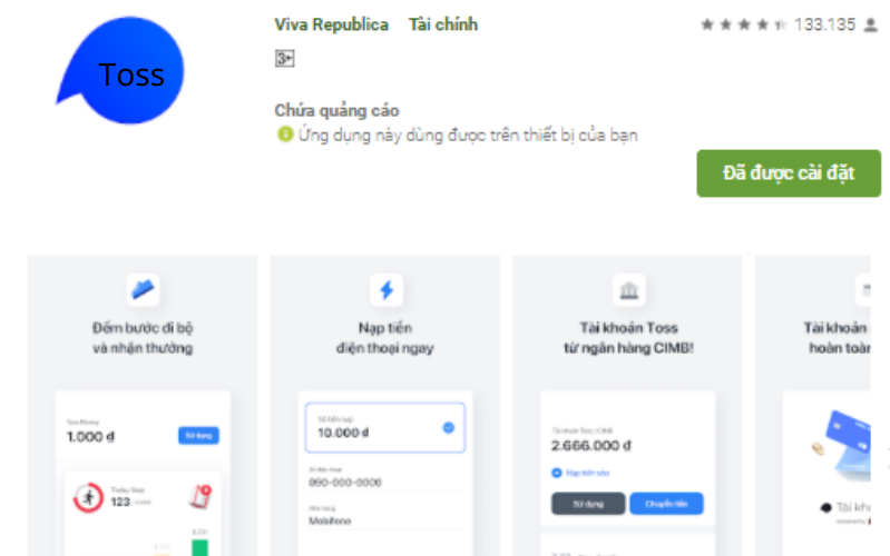 Cài đặt ứng dụng Toss
