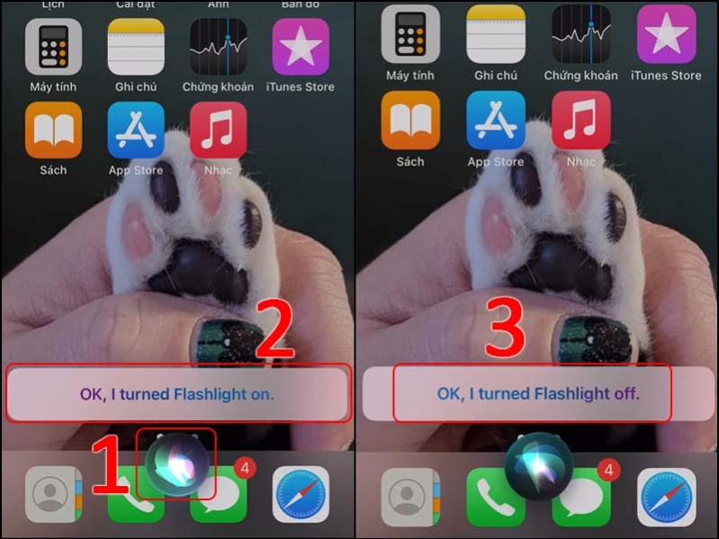Cách bật đèn pin iPhone  bằng siri