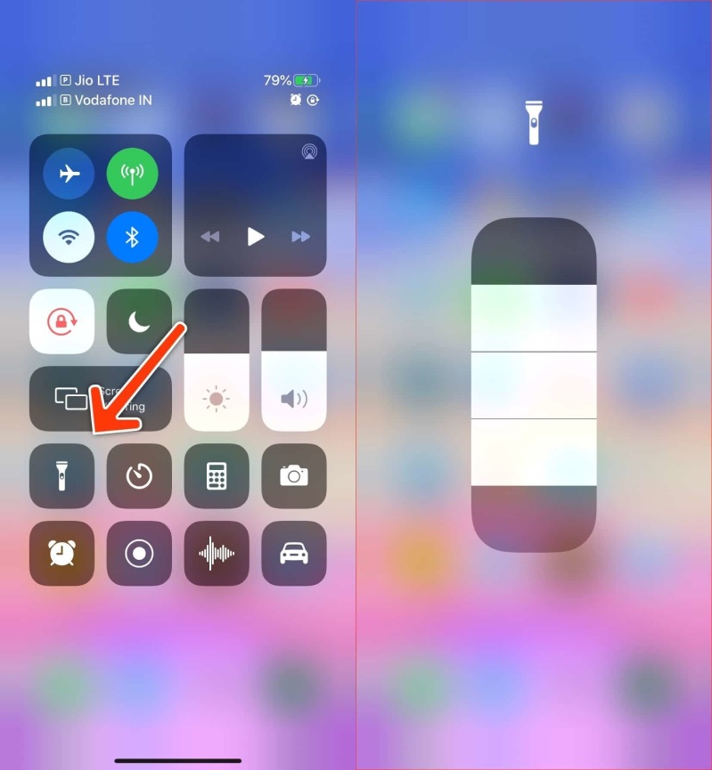 Cách bật đèn pin iPhone từ trung tâm điều khiển 