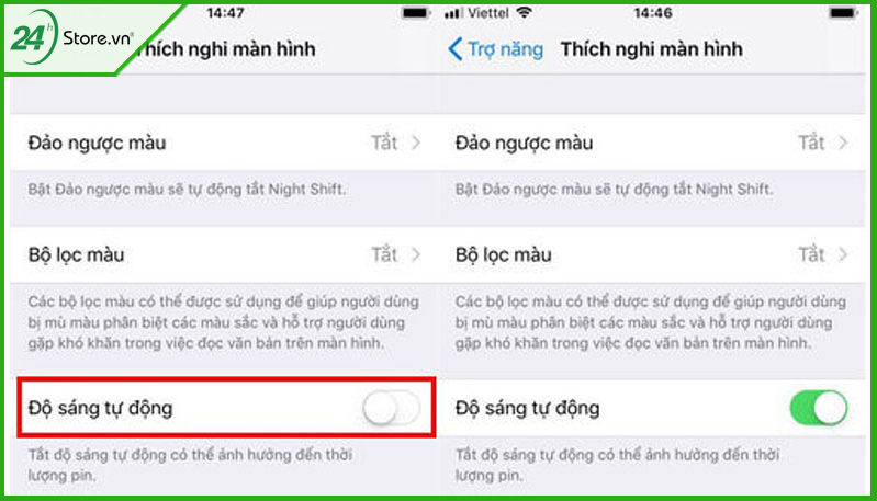 Tắt tính năng điều chỉnh độ sáng tự động Tắt tính năng điều chỉnh độ sáng tự động