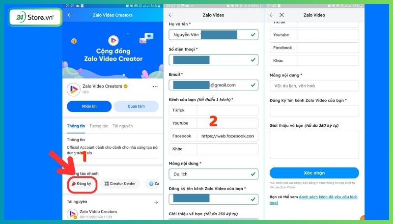 Điền thông tin đăng ký tạo kênh Zalo Video