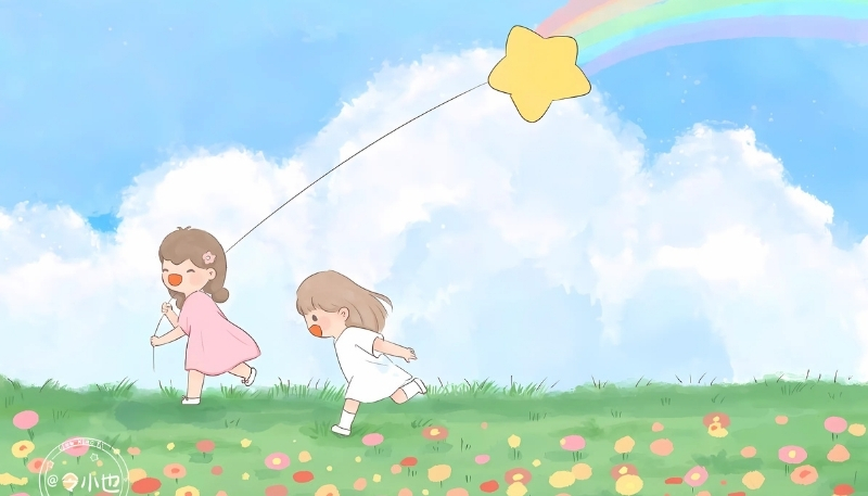 ảnh nền cute cô bé thả diều