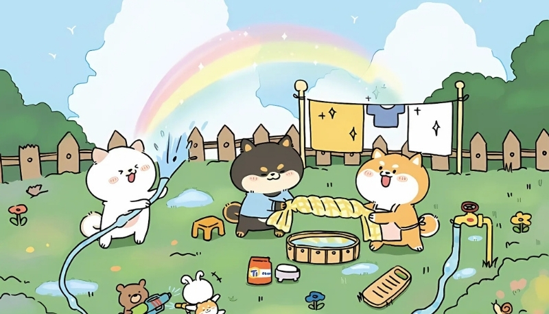 ảnh nền cute mèo giặt đồ