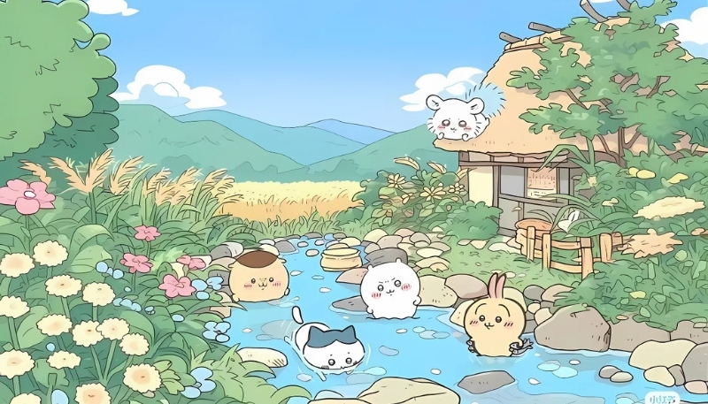 ảnh nền cute mèo tắm suối nước nóng