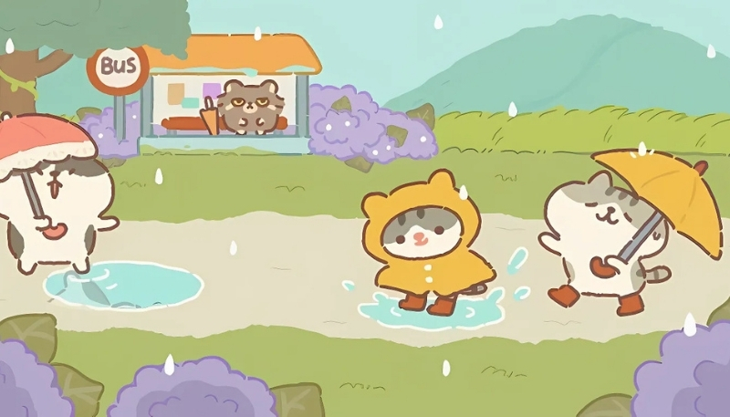 ảnh nền cute mèo trời mưa